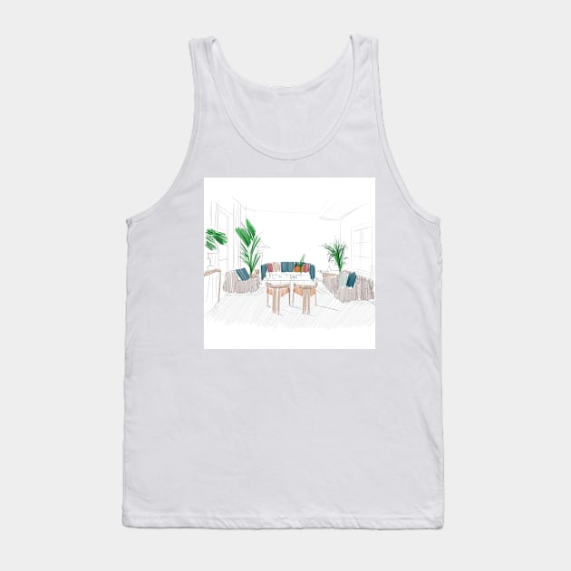 living floral garden in architecture interior wallpaper Tank Top by jorge_lebeau